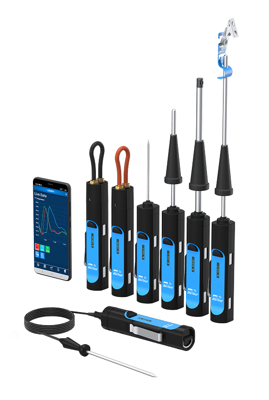 Blü-Test handheld probe suite connected to the Blu-View app