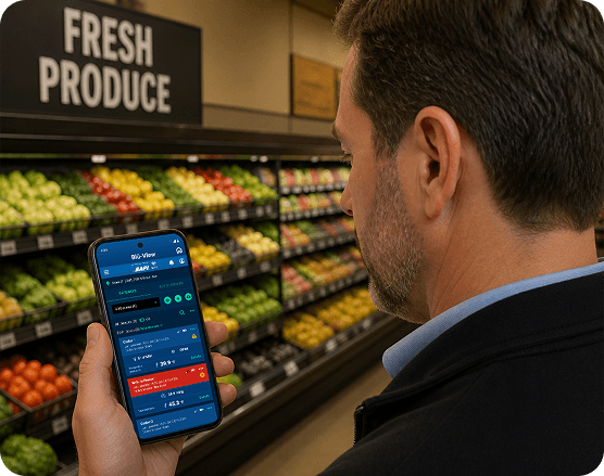Store manager reviewing WAM alerts on smartphone