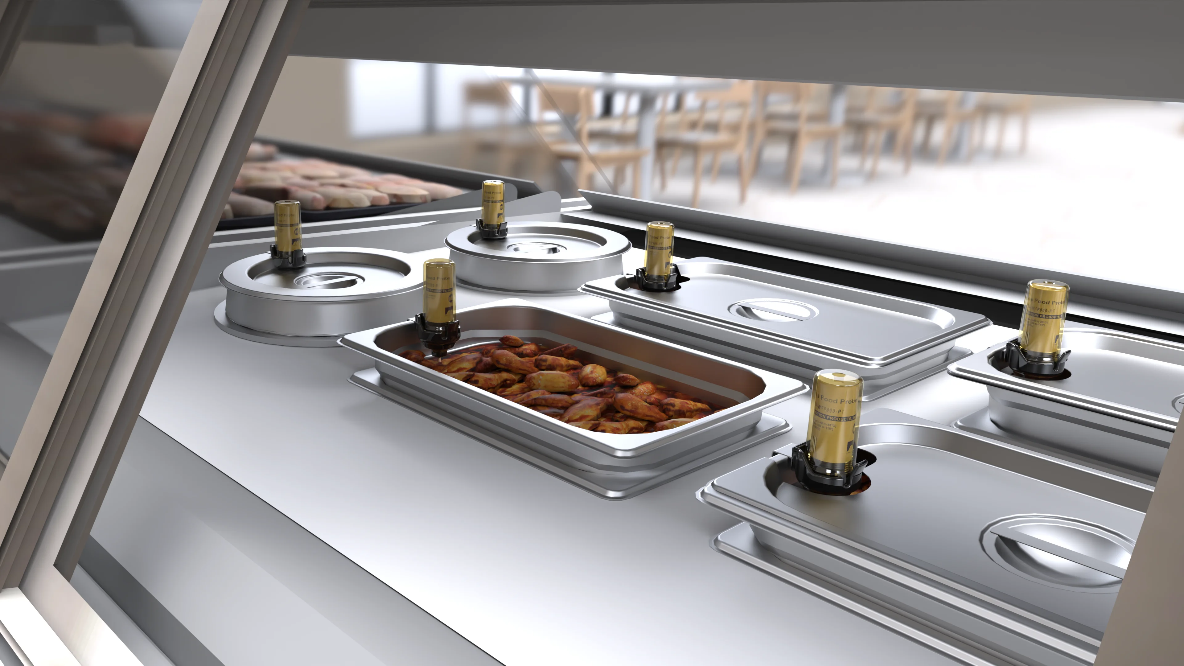 Food serving tray temperature monitoring